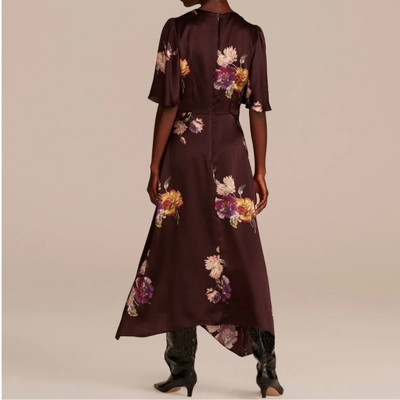 Rebecca Taylor Simone Fleur Silk Midi Dress in Burgundy NWT - Picture 2 of 16
